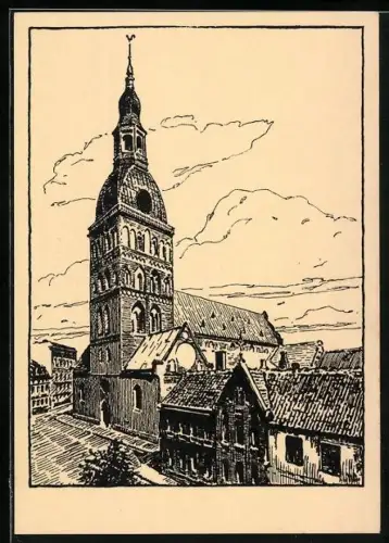 Künstler-AK Riga, Blick auf den Dom St. Marien