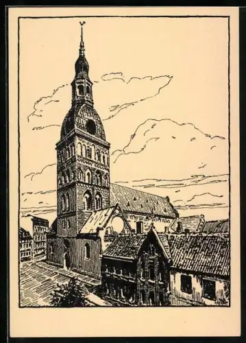 Künstler-AK Riga, Totalansicht vom St. Marien Dom