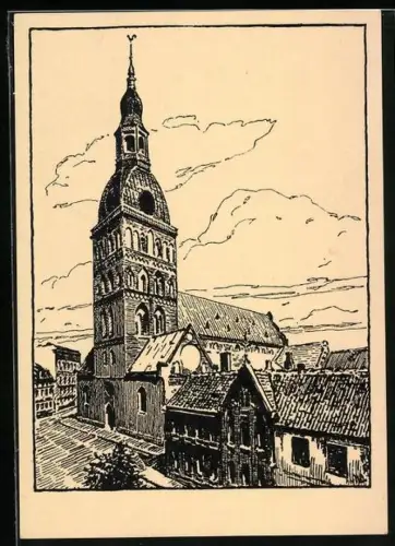 Künstler-AK Riga, Partie am St. Marien Dom