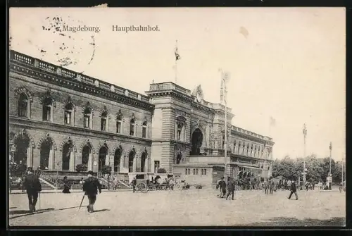 AK Magdeburg, Strassenleben am Hauptbahnhof