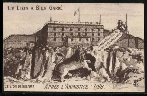 Künstler-AK Le Lion de Belfort, Après L`Armistice 1918