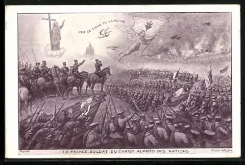 AK Jesus Christus und Jeanne d`Arc über den Alliierten