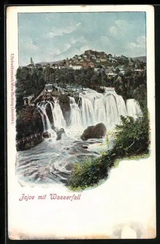 AK Jajce, Panorama mit Wasserfall