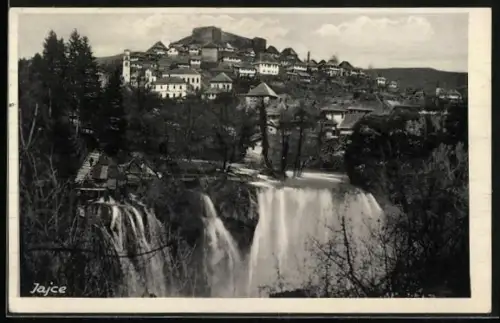 AK Jajce, Panorama mit Wasserfall
