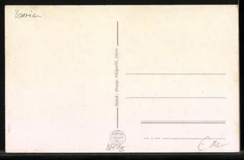 AK Jajce, Teilansicht mit Burg, Turm, Ortspartie