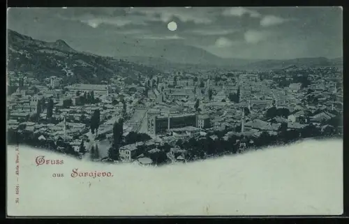 Mondschein-AK Sarajevo, Panorama mit Brücken