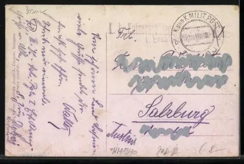 AK Doboj, Strassenpartie mit Hotel International und Schloss