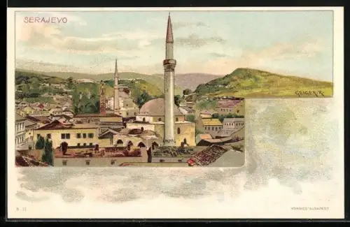 AK Sarajewo, Ortsansicht mit Moschee