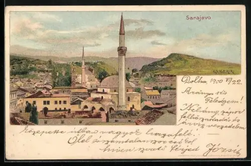 AK Sarajewo, Ortsansicht mit Moschee