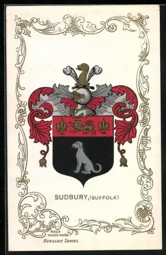 AK Sudbury, Suffolk, Wappen u. Ornament-Rahmen