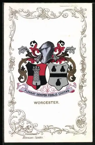 AK Worcester, Wappen u. Ornament-Rahmen