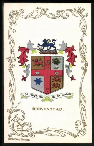 AK Birkenhead, Wappen u. Ornament-Rahmen
