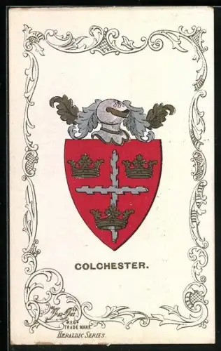 AK Colchester, Wappen u. Ornament-Rahmen