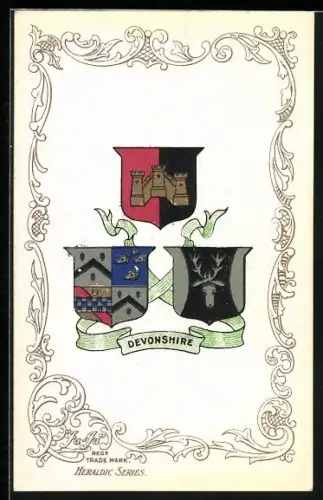 AK Devonshire, Wappen u. Ornament-Rahmen