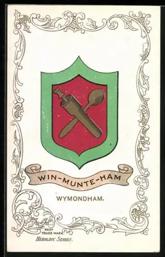AK Wymondham, Wyn-Munte-Ham, Wappen u. Ornament-Rahmen