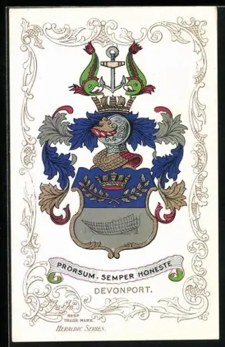 AK Devonport, Wappen u. Ornament-Rahmen