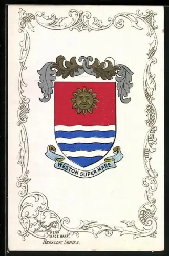AK Weston Super Mare, Wappen u. Ornament-Rahmen