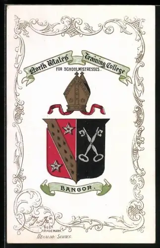 AK Bangor, North Wales Trainig College for Schoolmistresses, Wappen u. Ornament-Rahmen