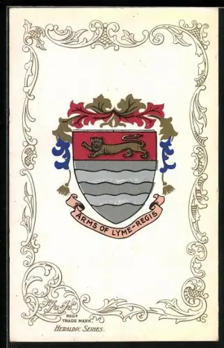 AK Wappen Arms of Lyme-Regis, Löwe vor rotem Hintergrund