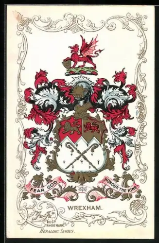 Künstler-AK Wappen von Wrexham, Fear God - Honour the King