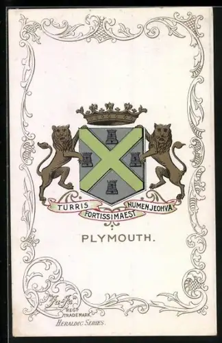 AK Plymouth, Wappen und Ornament-Rahmen