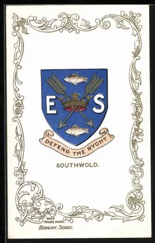 AK Southwold, Wappen und Ornament-Rahmen