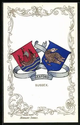 AK Seaford, Sussex, Wappen und Ornament-Rahmen