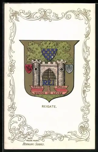 AK Reigate, Wappen und Ornament-Rahmen