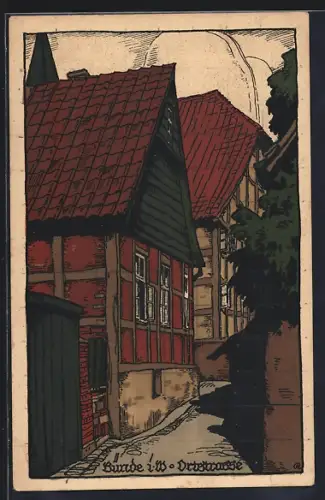 Steindruck-AK Bünde, Ortstrasse
