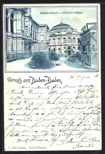Lithographie Baden-Baden, Augusta- und Friedrichsbad