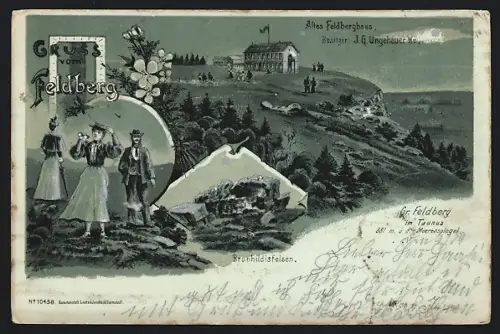 Lithographie Feldberg /Taunus, Altes Feldberghaus, Brunhildisfelsen