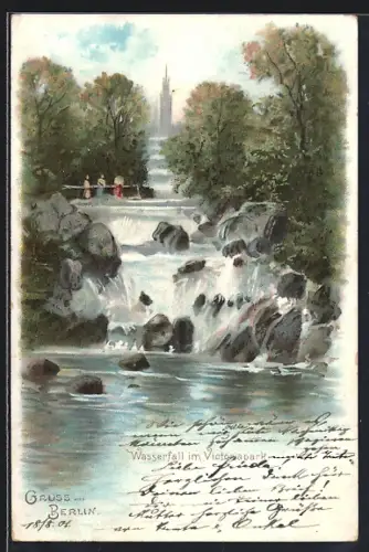 Lithographie Berlin-Kreuzberg, Wasserfall im Victoria-Park