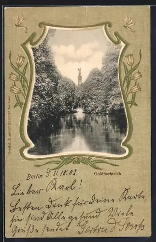 AK Berlin-Tiergarten, Goldfischteich mit Siegessäule