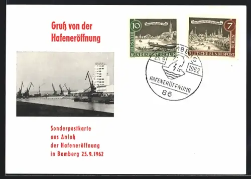 AK Bamberg, Hafen, Eröffnung 1962, Sonderpostkarte