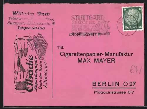 AK Berlin, Abadie Cigarettenpapier-Manufaktur Max Mayer, Bestellkarte, Magazinstrasse 6-7