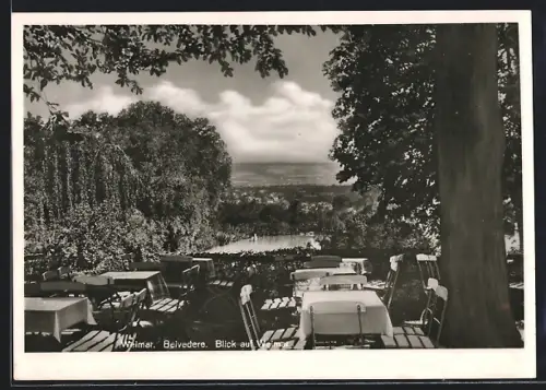 AK Weimar / Thüringen, Gasthof Belvedere, Terrasse mit Blick auf die Stadt