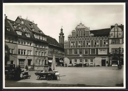 AK Weimar / Thüringen, Marktplatz mit Obst- u- Gemüseverkauf