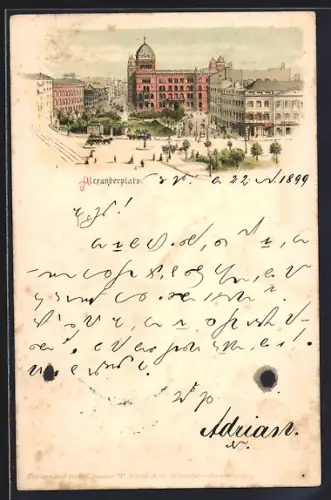 Lithographie Berlin, Blick auf den Alexanderplatz