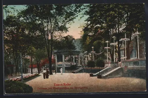 AK Essen /Ruhr, Terrasse mit Musikpavillon im Stadtgarten