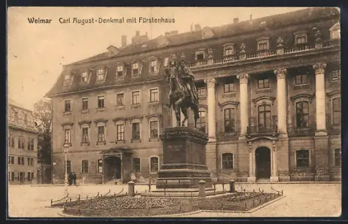AK Weimar / Thüringen, Carl August-Denkmal mit Fürstenhaus