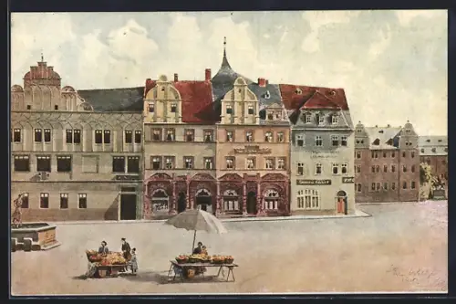 Künstler-AK Weimar / Thüringen, Markt mit Lucas Cranach-Haus