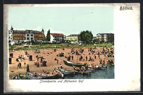 AK Ahlbeck / Ostseebad, Strandpartie und Hotel Ahlbecker Hof