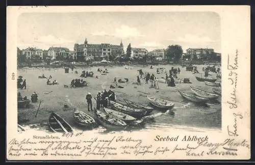 AK Ahlbeck / Ostseebad, Strandleben mit Booten