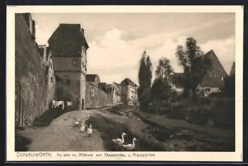 AK Donauwörth, an der Kl. Wörnitz mit Färbertörl und Riedertor