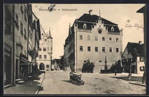 AK Donauwörth, Rathausplatz mit Geschäften