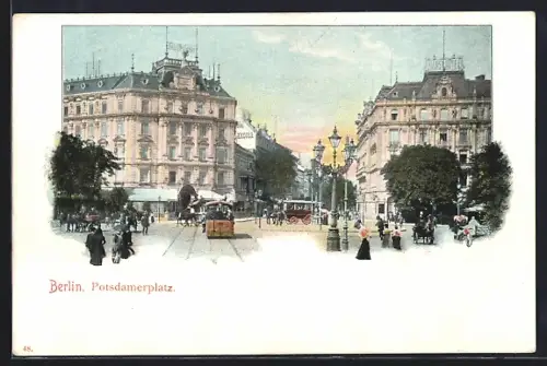 AK Berlin-Tiergarten, Potsdamerplatz mit Strassenbahn, Palast Hotel