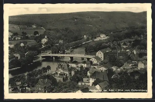 AK Werden an der Ruhr, Blick vom Pastoratsberg mit Brücke