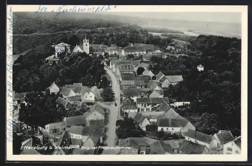 AK Ettersburg b. Weimar, Teilansicht mit Strassenpartie, Fliegeraufnahme