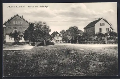 AK Blaufelden, Partie am Bahnhof, Gasthof z. Eisenbahn, Besitzer: Johann Köhnlechner