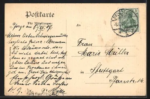 AK Pforzheim, Restaurant zum Kupferhammer bei Abendröte